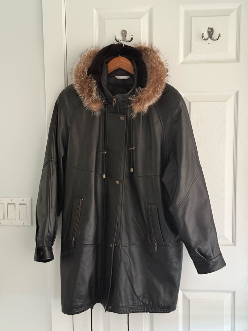Lovely black leather winter parka